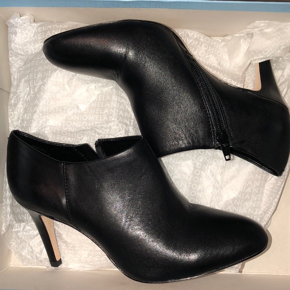 black leather booties 2 inch heel